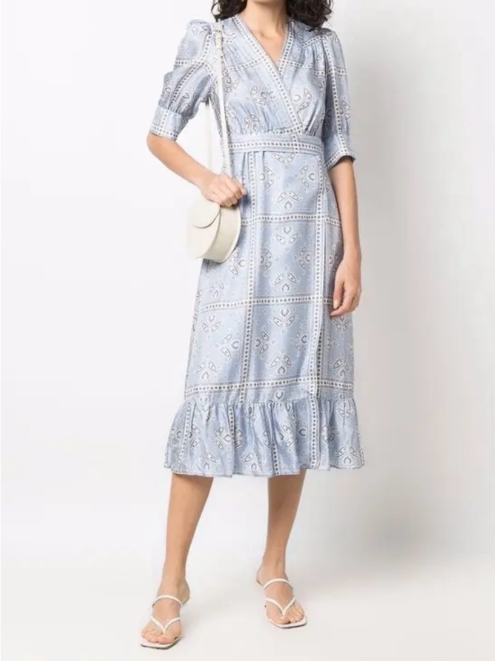 Sandro Pale Blue Paisley Wrap Midi Dress S